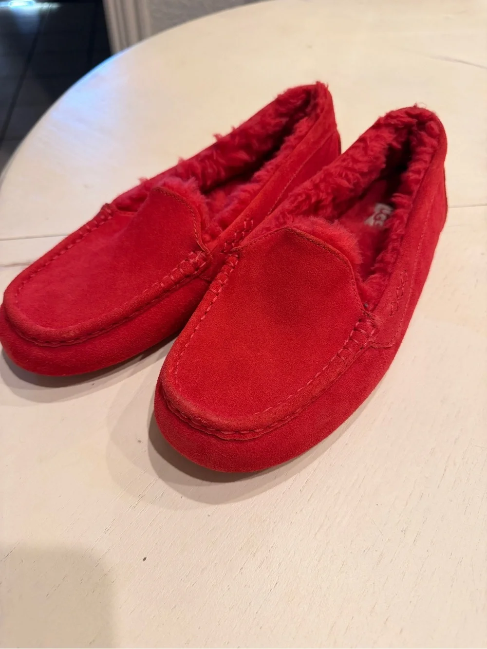 UGG Red Suede Fur-Lined Men's Moccasin Loafers